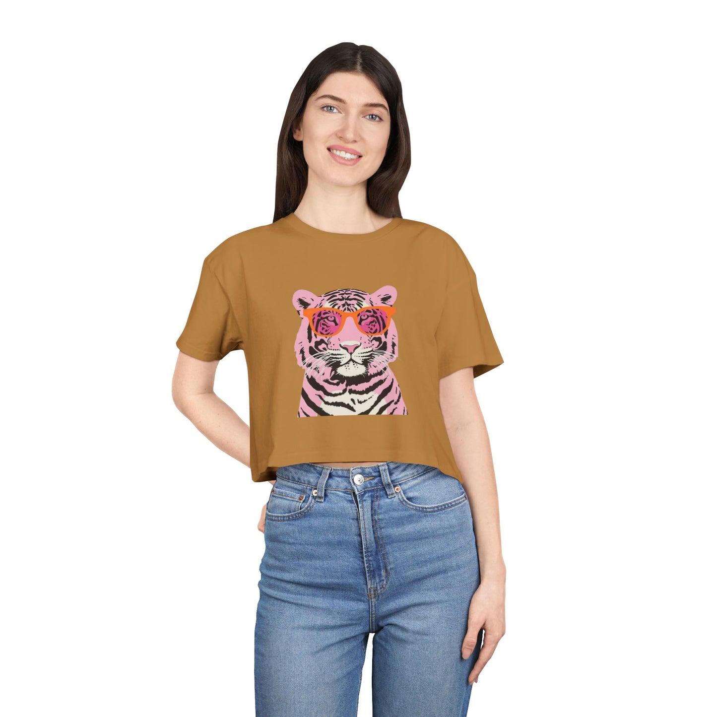 Tee | Pink Tiger Crop Tee | Cute Graphic Cotton Shirt