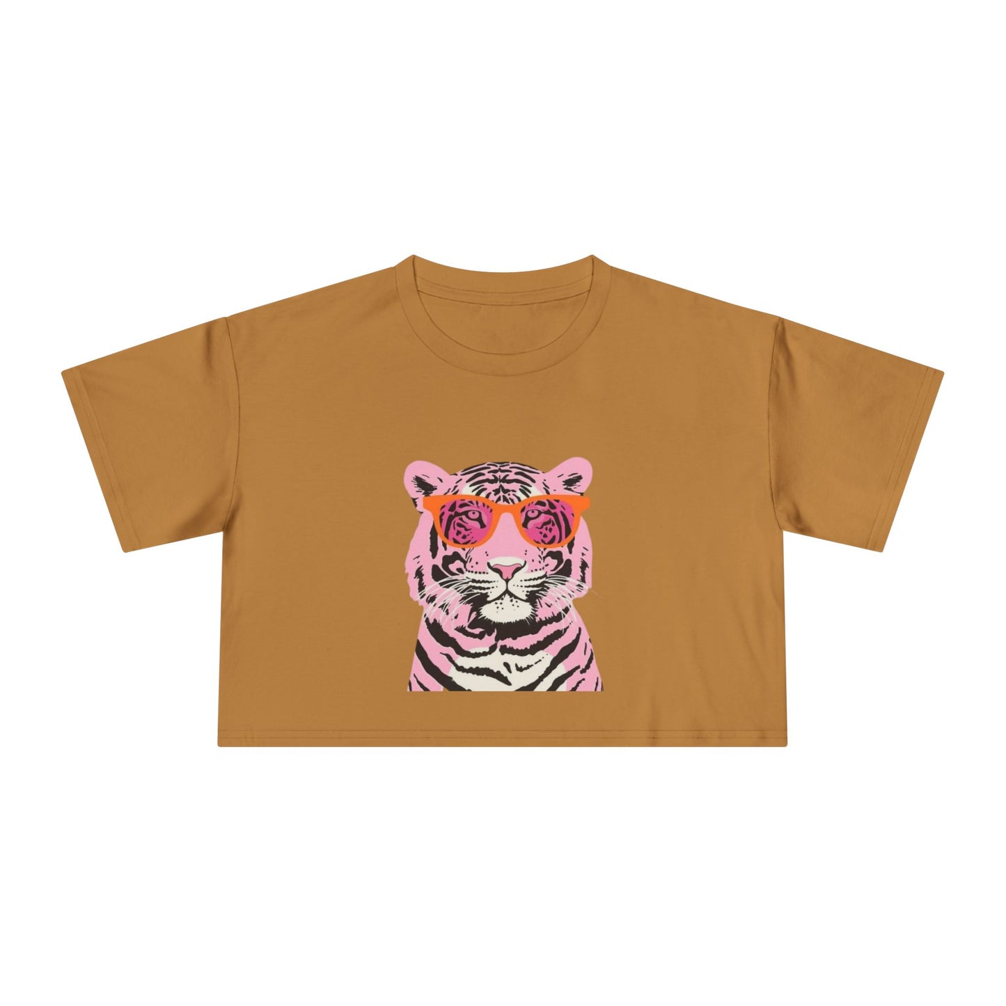 Tee | Pink Tiger Crop Tee | Cute Graphic Cotton Shirt