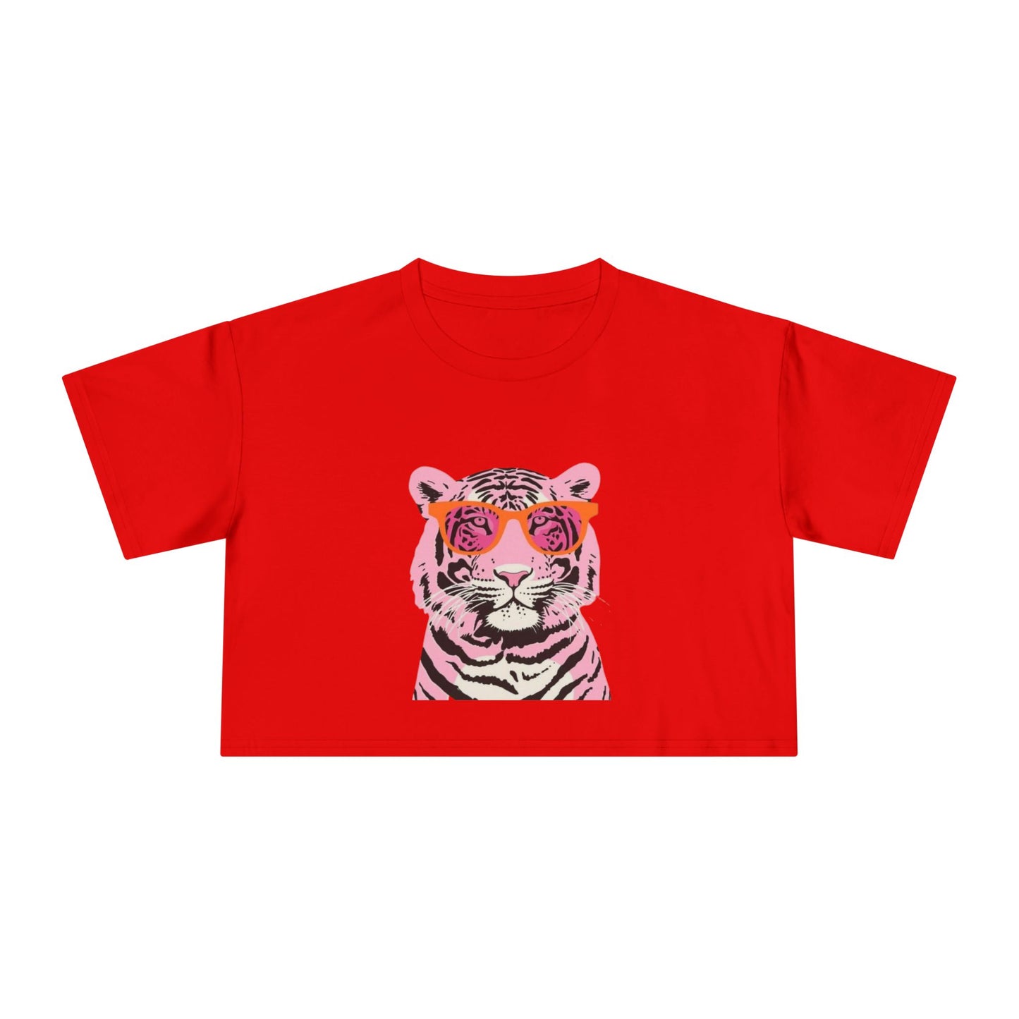 Tee | Pink Tiger Crop Tee | Cute Graphic Cotton Shirt
