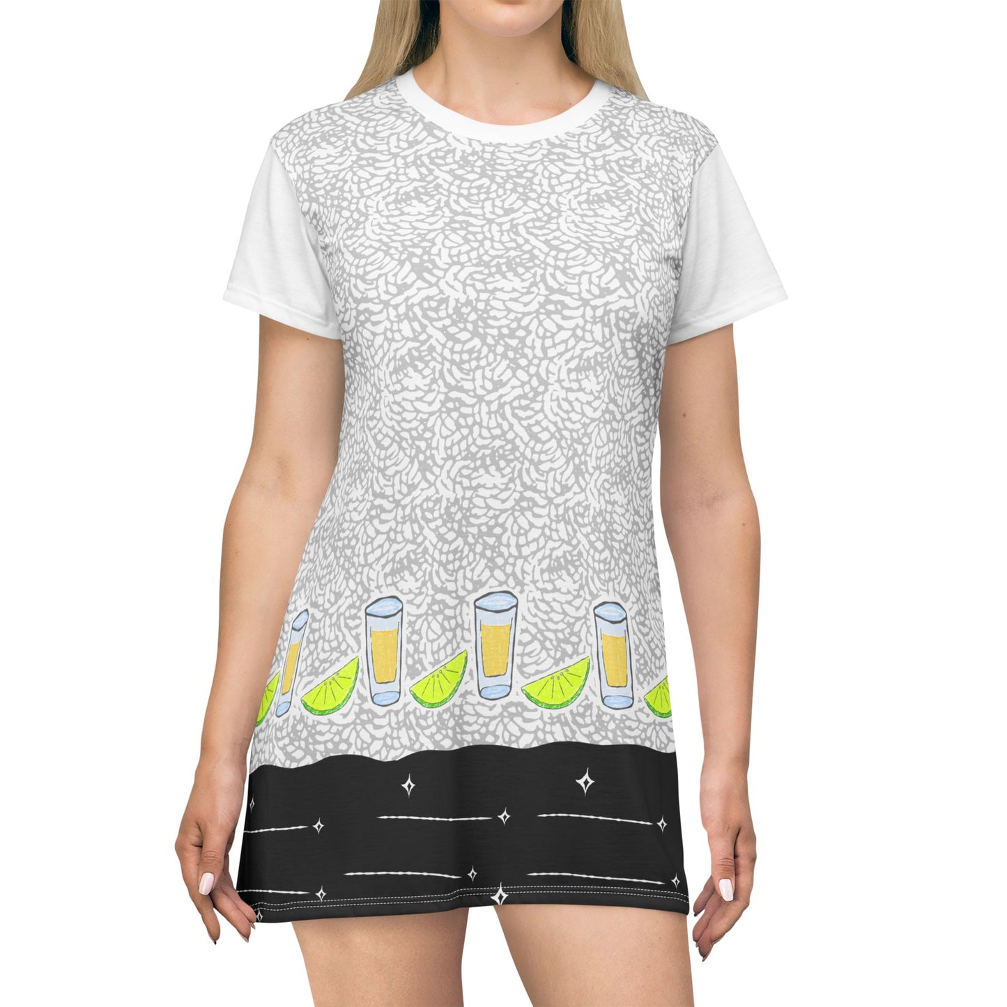 Summer Dresses | Lemon Shot Sketch Draw T-Shirt Dress | Cocktail Beach Dress