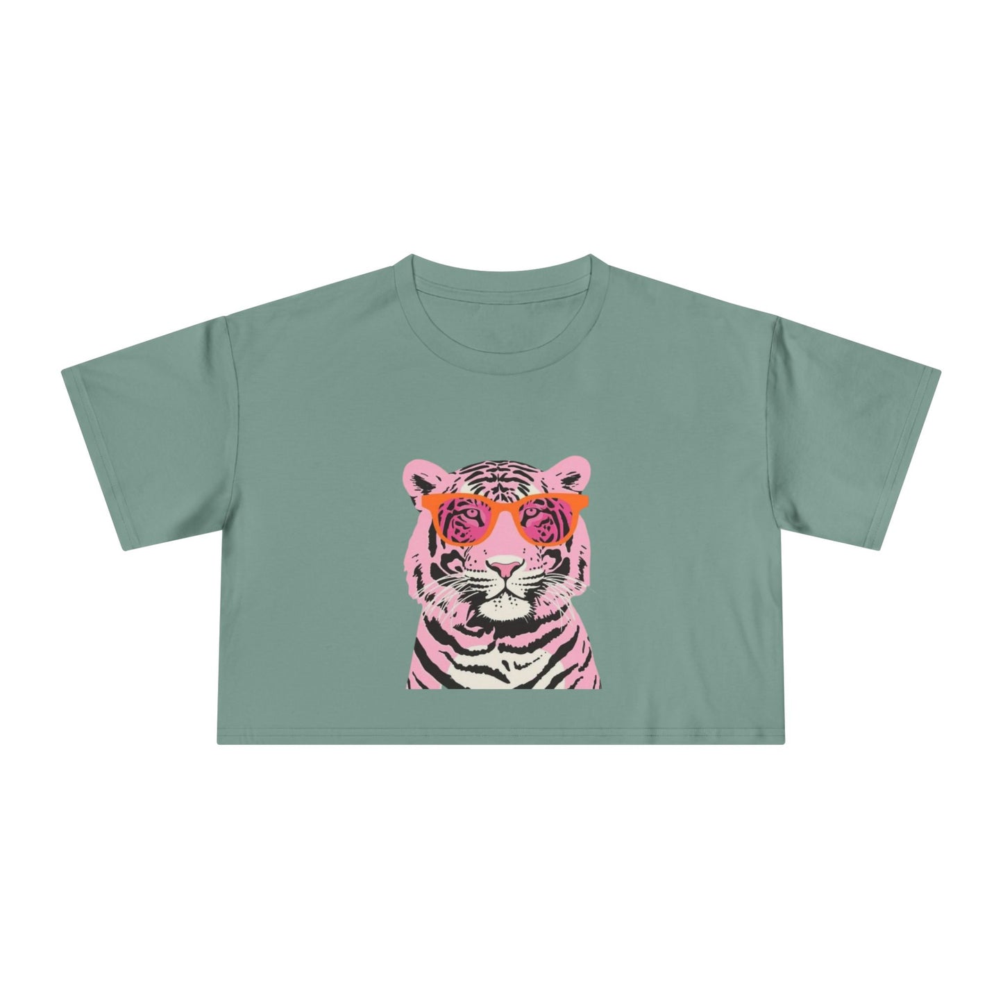 Tee | Pink Tiger Crop Tee | Cute Graphic Cotton Shirt