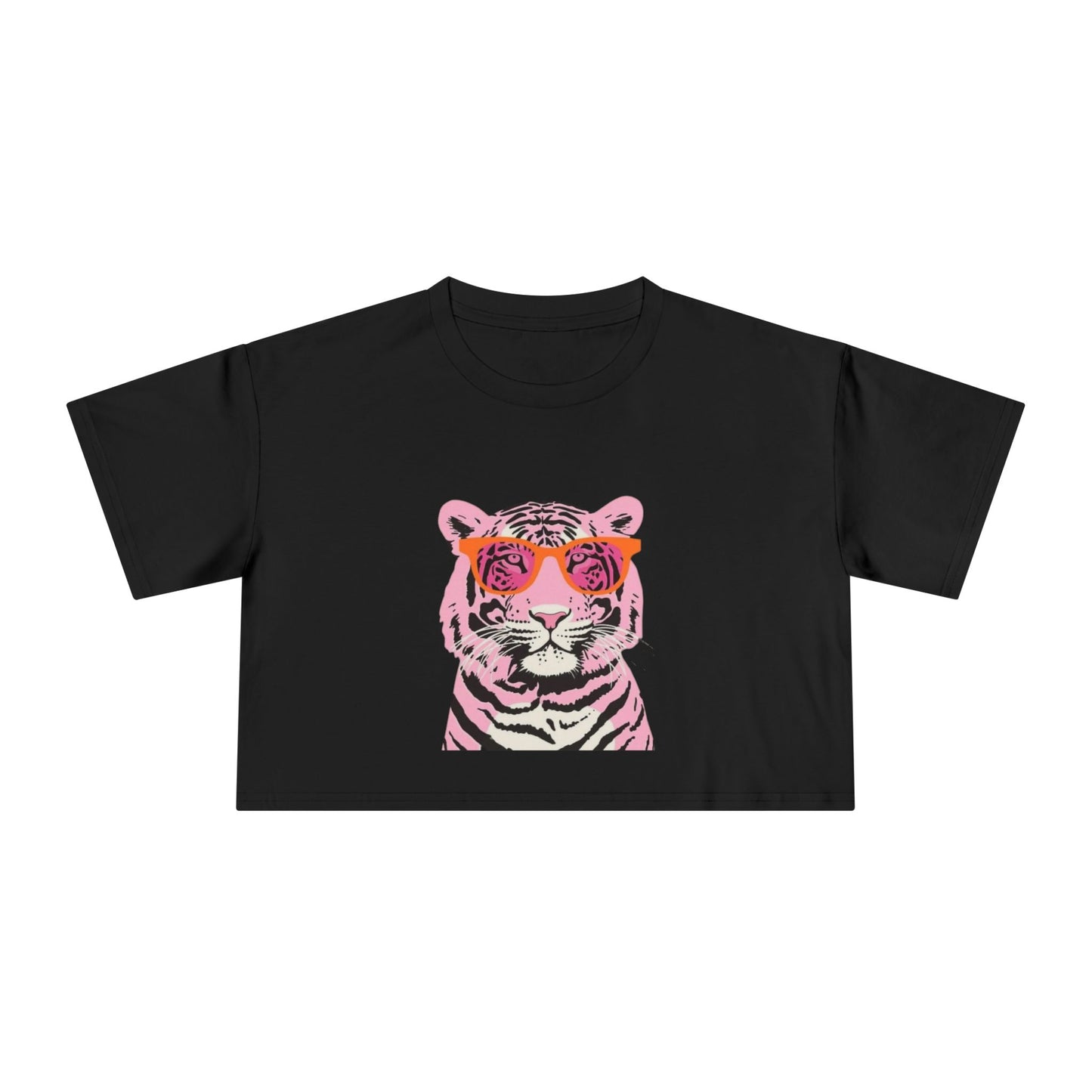 Tee | Pink Tiger Crop Tee | Cute Graphic Cotton Shirt