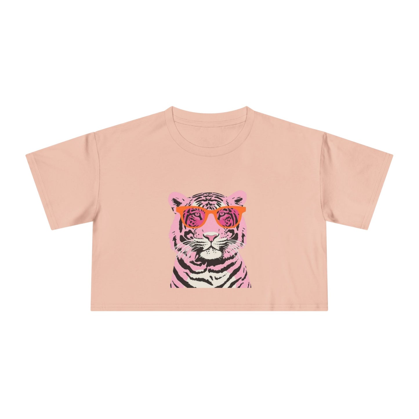 Tee | Pink Tiger Crop Tee | Cute Graphic Cotton Shirt