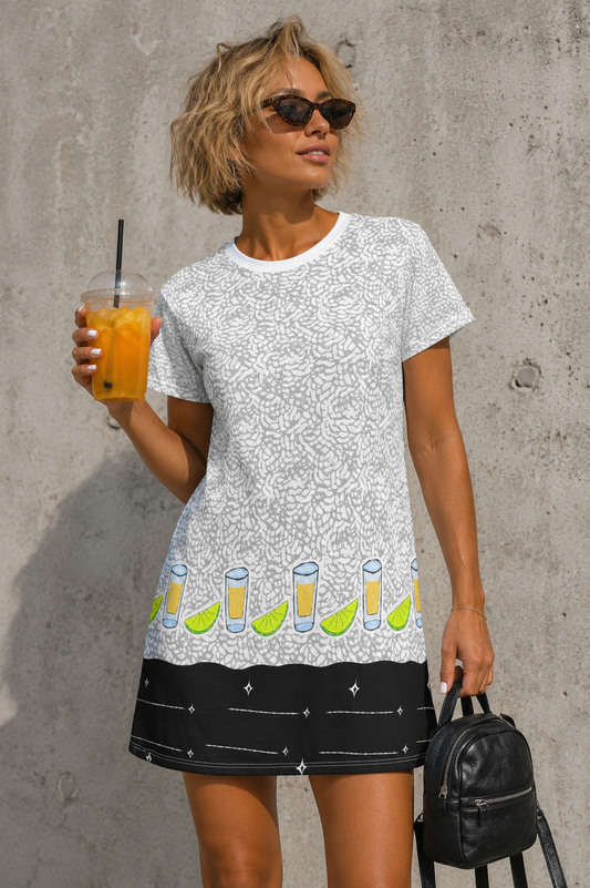 Summer Dresses | Lemon Shot Sketch Draw T-Shirt Dress | Cocktail Beach Dress