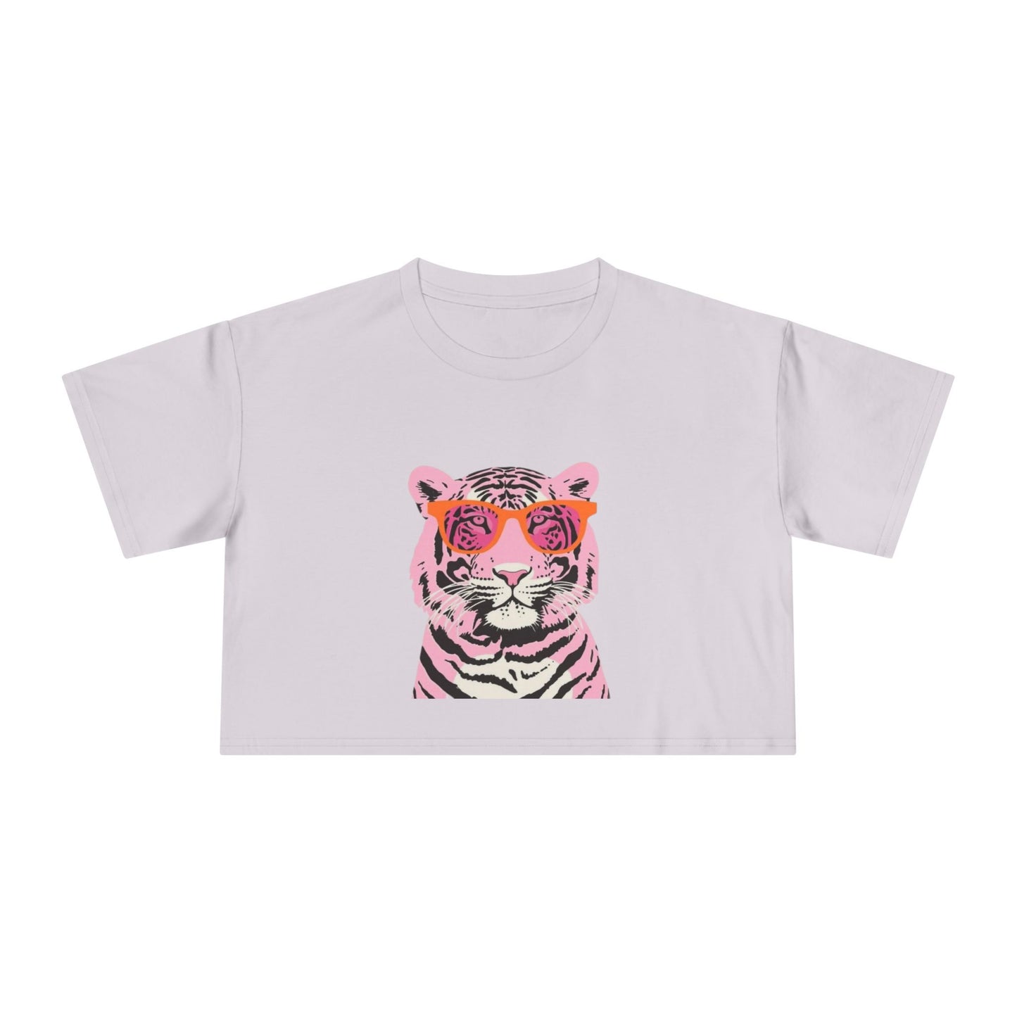 Tee | Pink Tiger Crop Tee | Cute Graphic Cotton Shirt