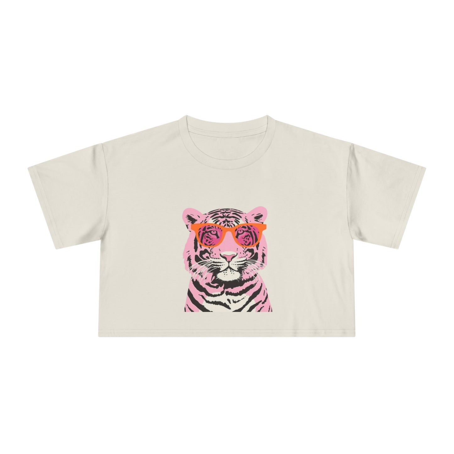 Tee | Pink Tiger Crop Tee | Cute Graphic Cotton Shirt