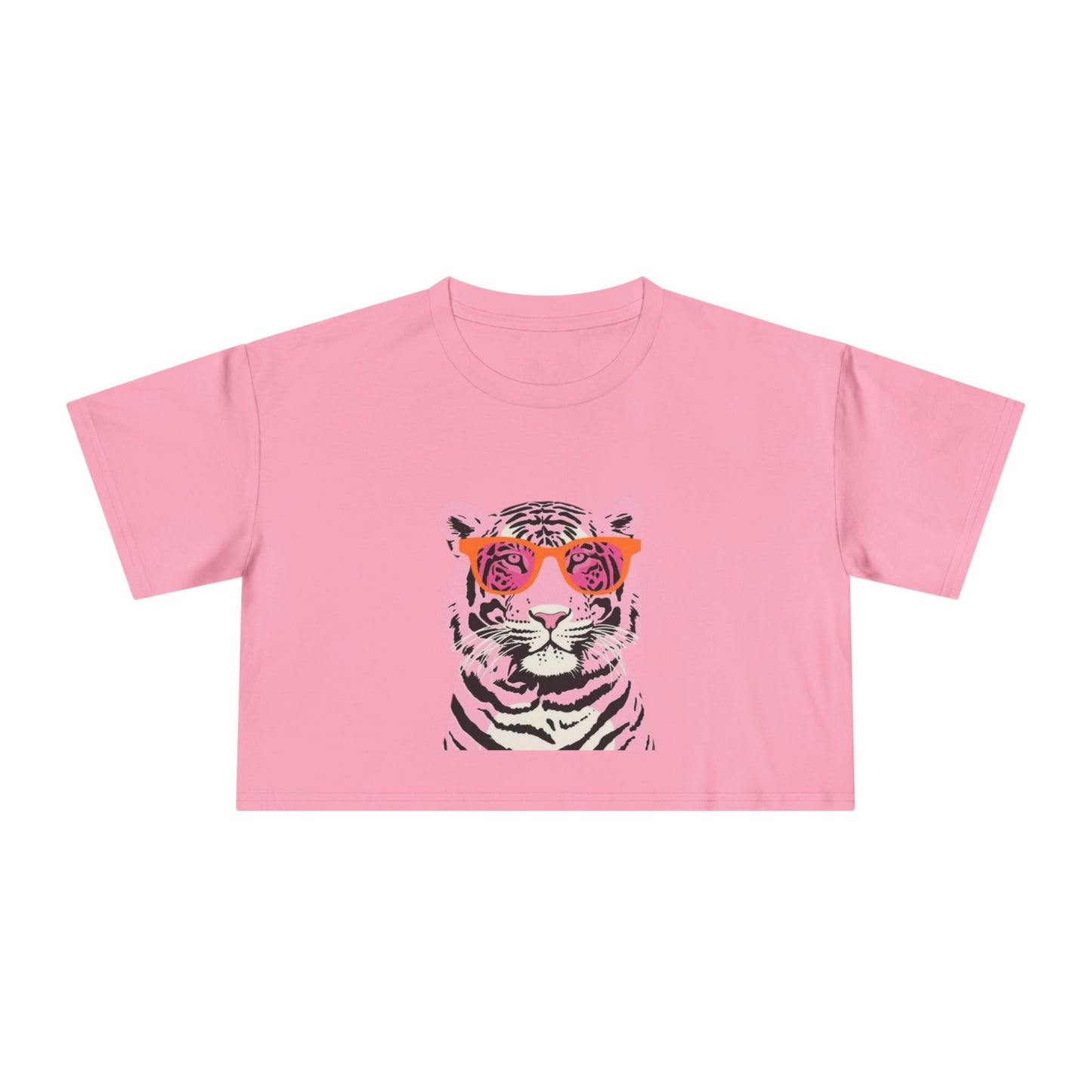 Tee | Pink Tiger Crop Tee | Cute Graphic Cotton Shirt
