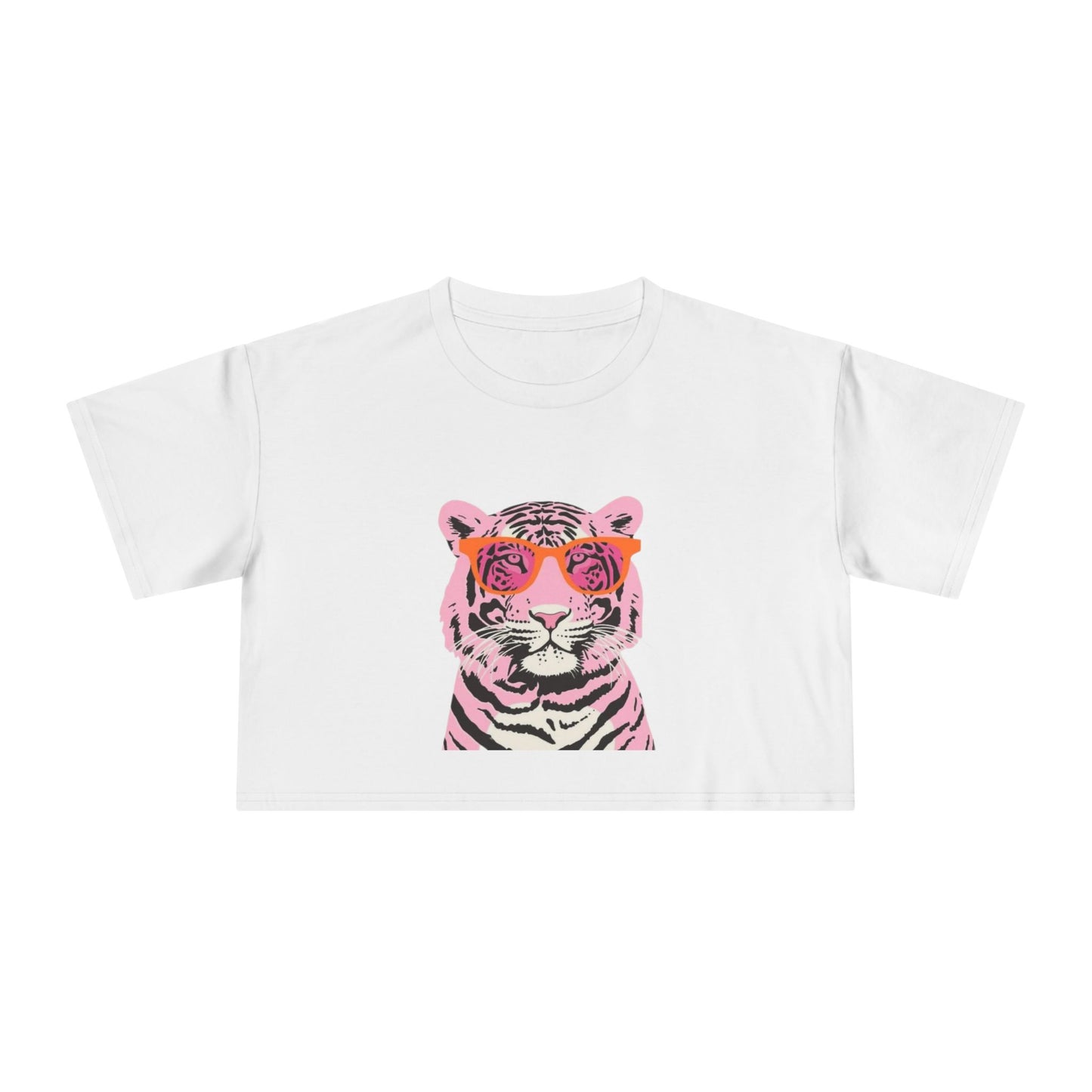 Tee | Pink Tiger Crop Tee | Cute Graphic Cotton Shirt