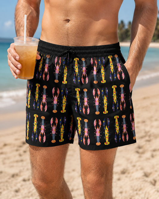 Men Swimwear | Lobster Swim Trunks | Men's Coastal Graphic Beach Shorts